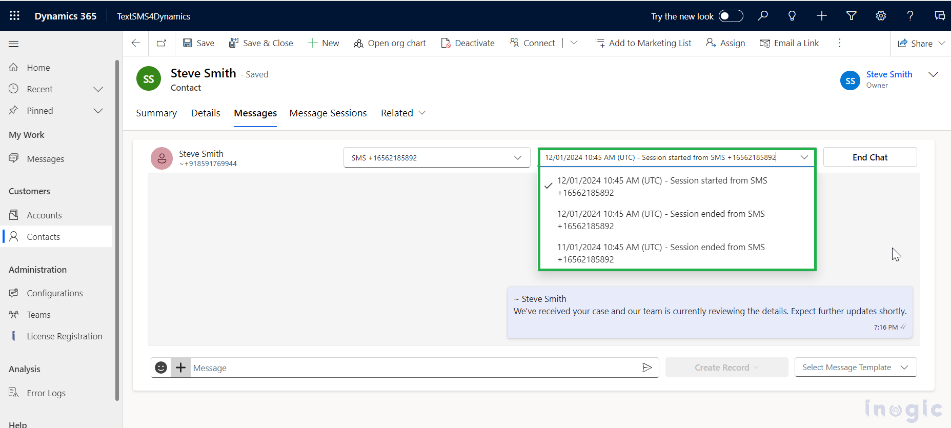 SMS Integration in Dynamics 365 CRM