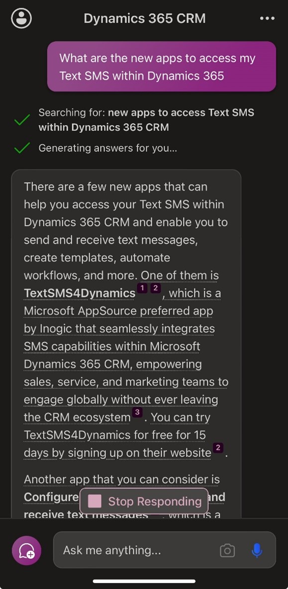 Microsoft Copilot suggests Inogic's CRM Apps