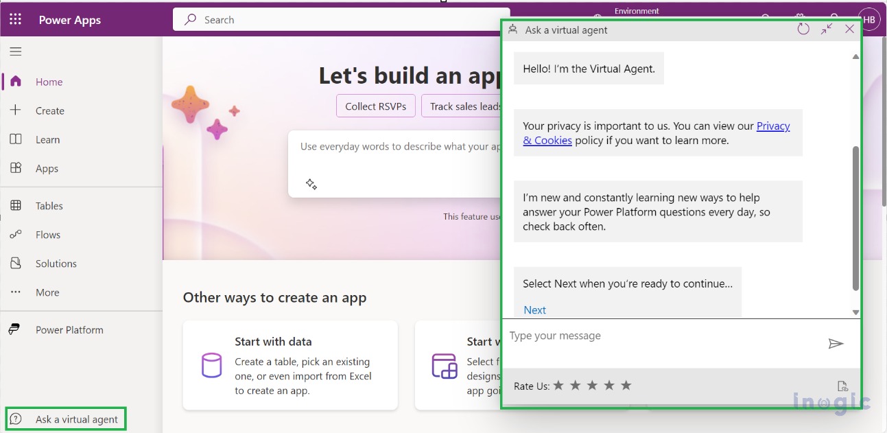 Power Apps integrated virtual agent