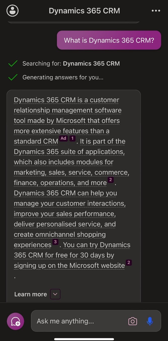 Microsoft Copilot suggests Inogic's CRM Apps