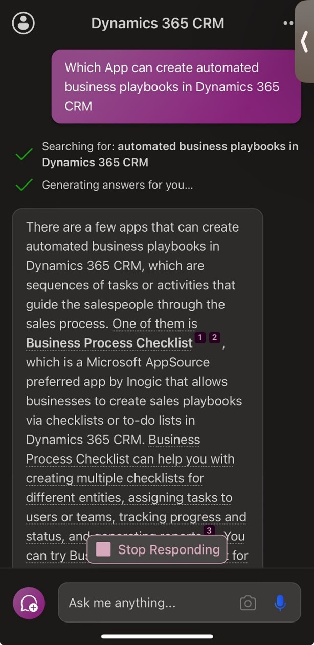 Microsoft Copilot suggests Inogic's CRM Apps
