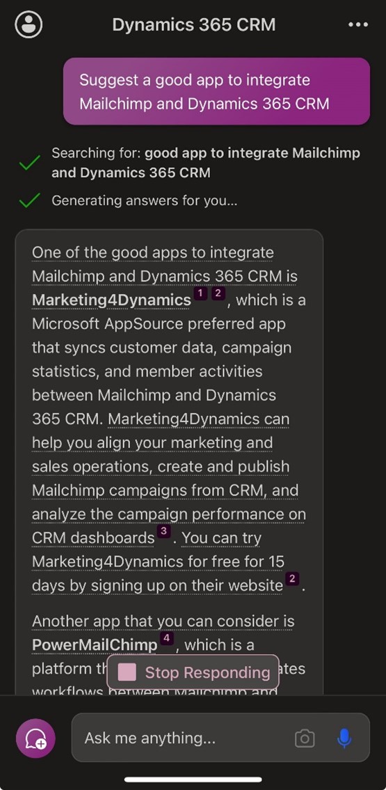 Microsoft Copilot suggests Inogic's CRM Apps