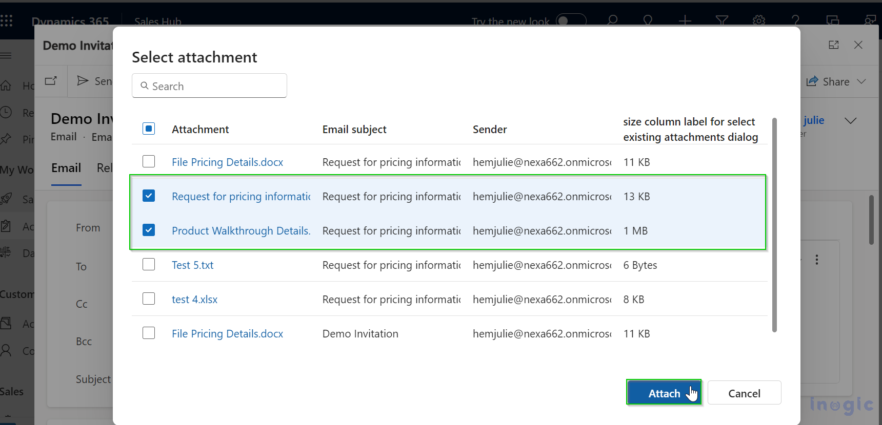 Enhanced way of handling attachments of emails