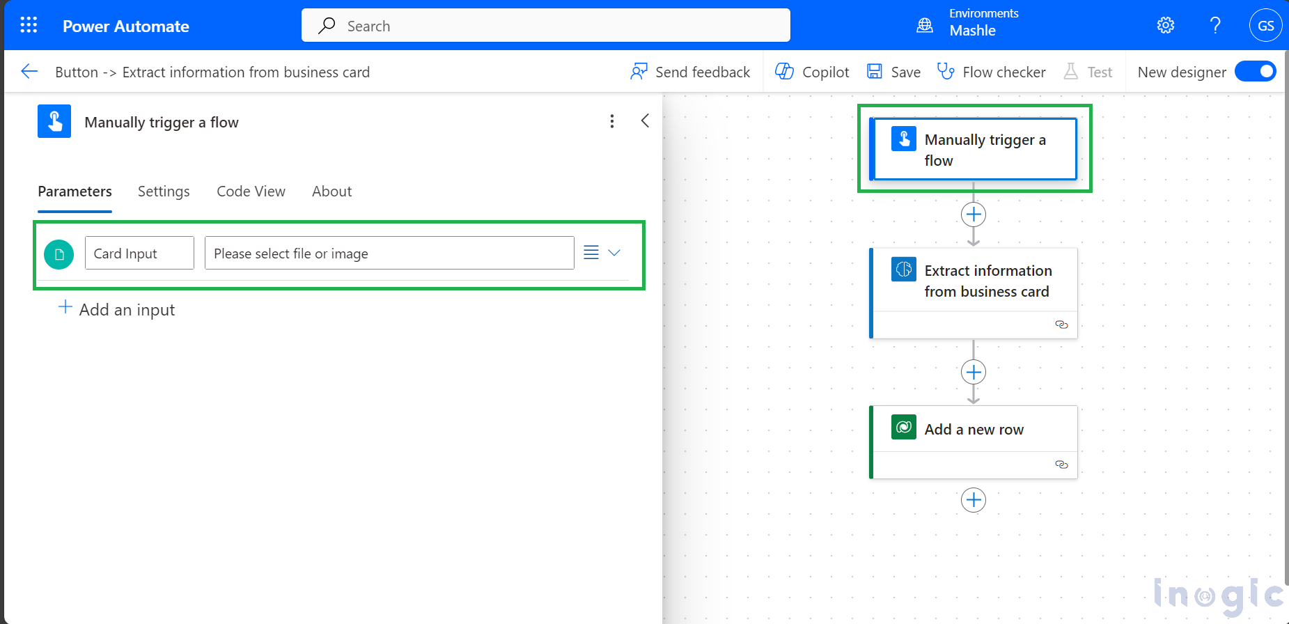 Business Card Reader Model in Microsoft Power Automate