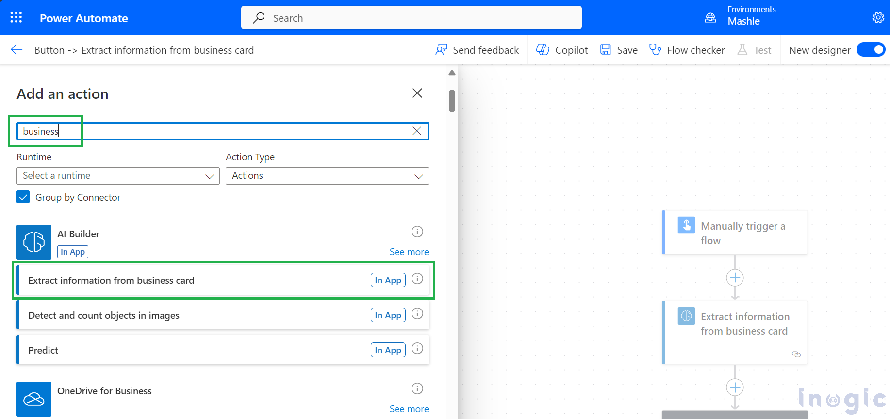 Business Card Reader Model in Microsoft Power Automate