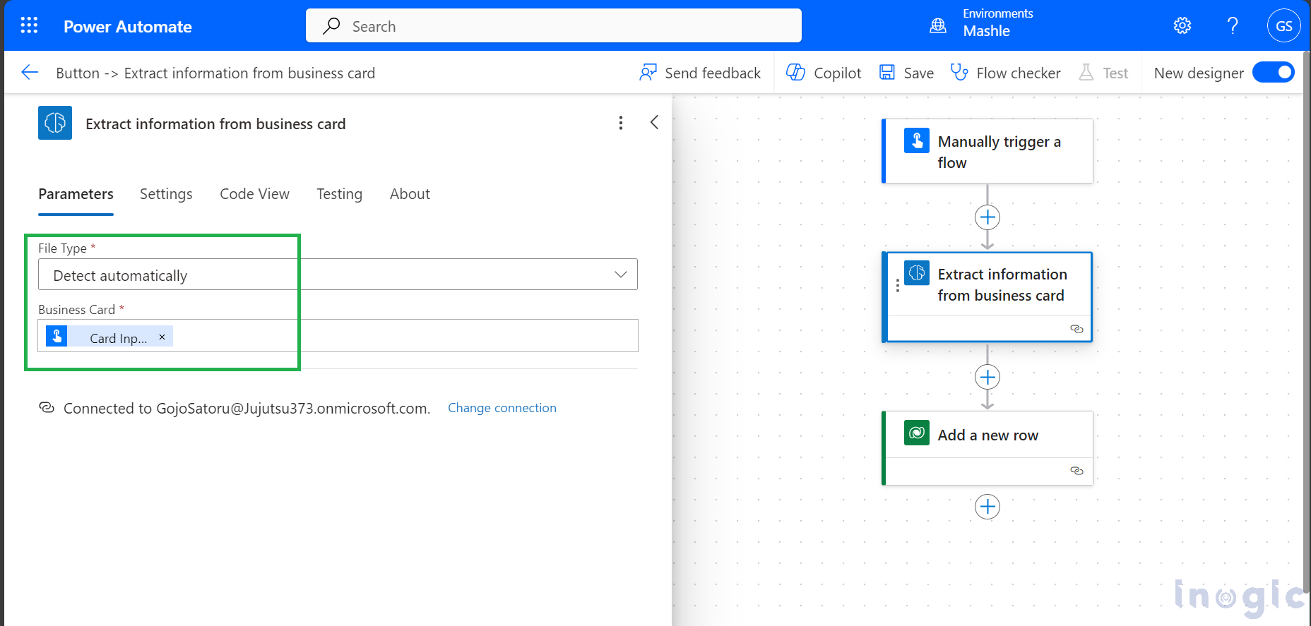 Business Card Reader Model in Microsoft Power Automate