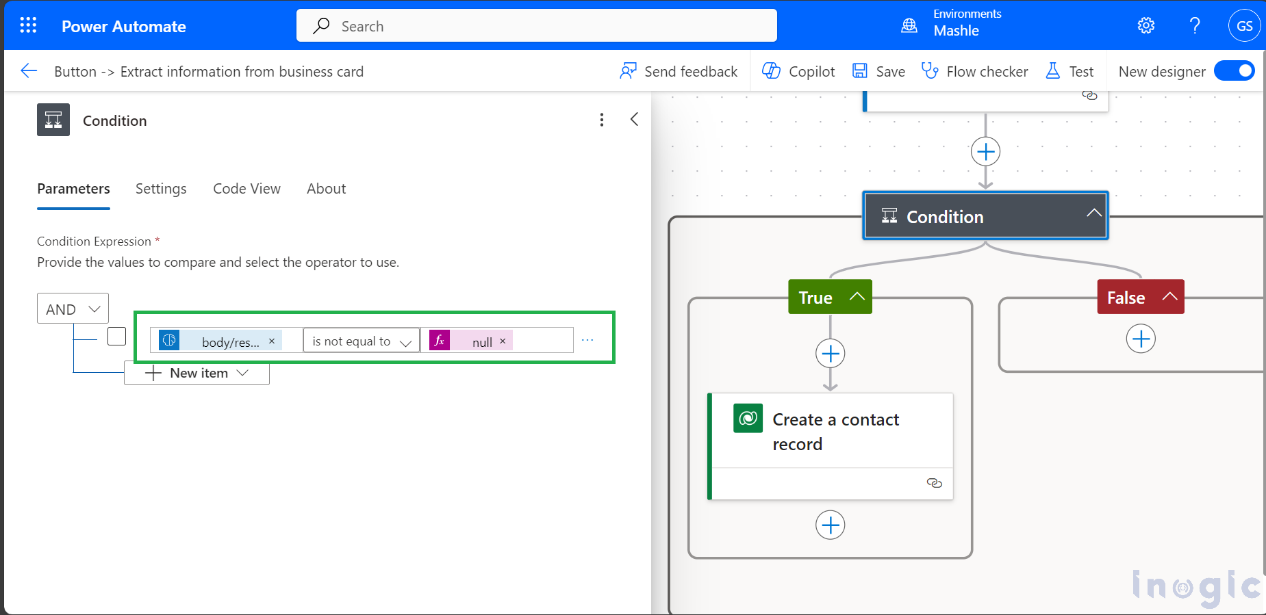 Business Card Reader Model in Microsoft Power Automate