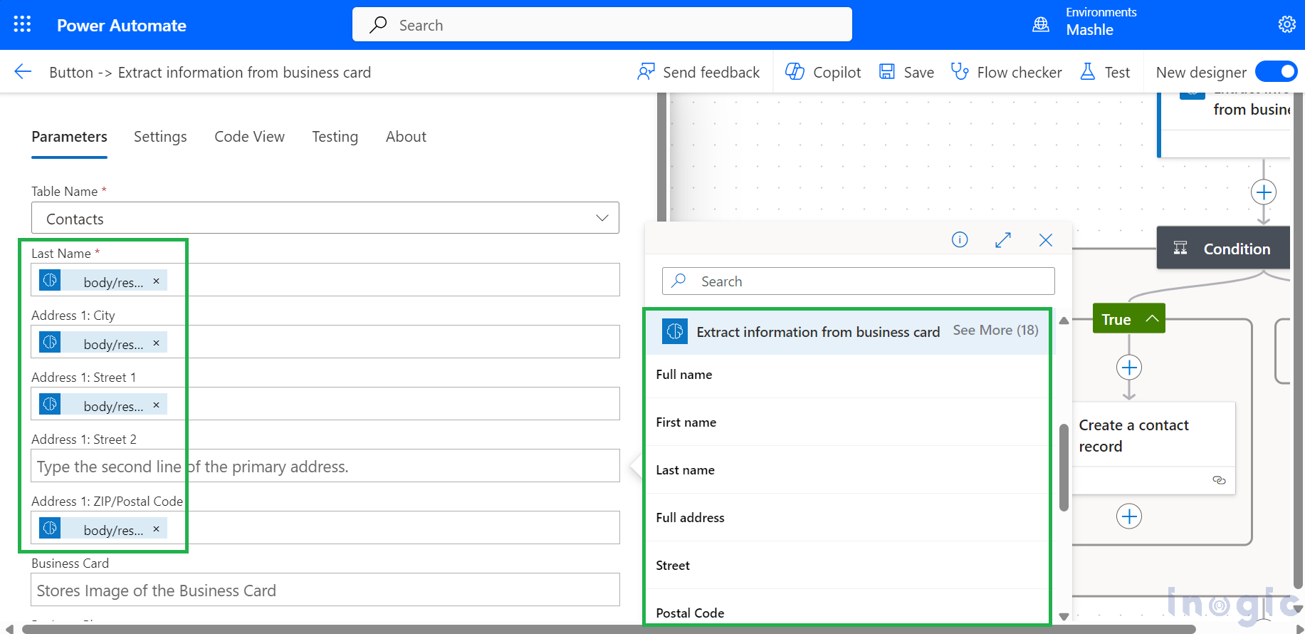 Business Card Reader Model in Microsoft Power Automate