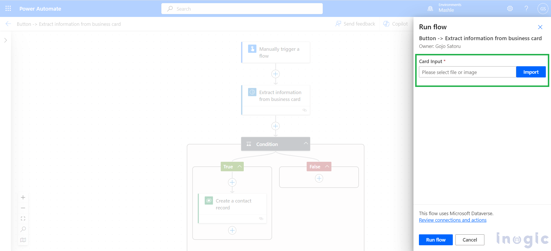 Business Card Reader Model in Microsoft Power Automate