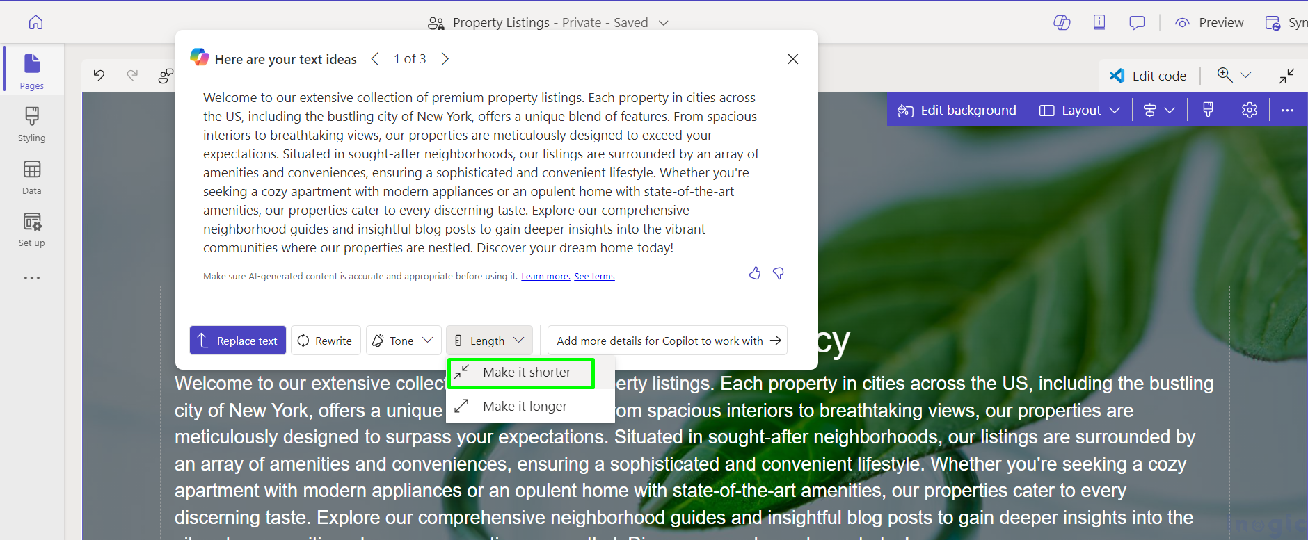 Copilot for AI-Generated Text in Power Pages
