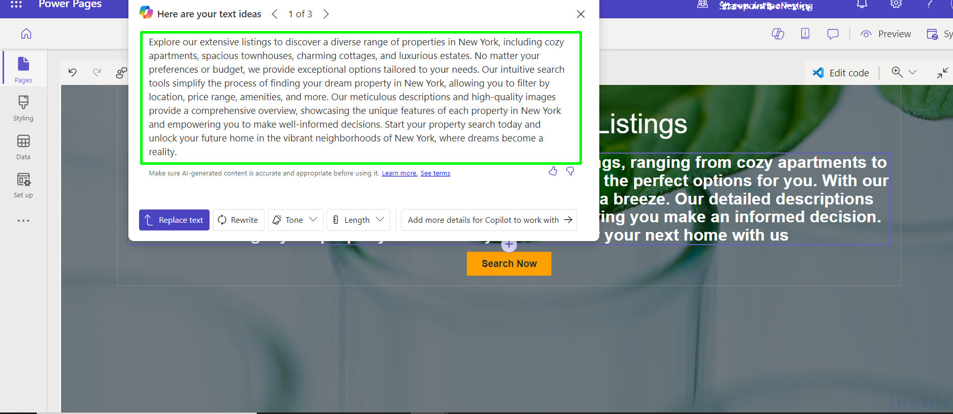 Copilot for AI-Generated Text in Power Pages