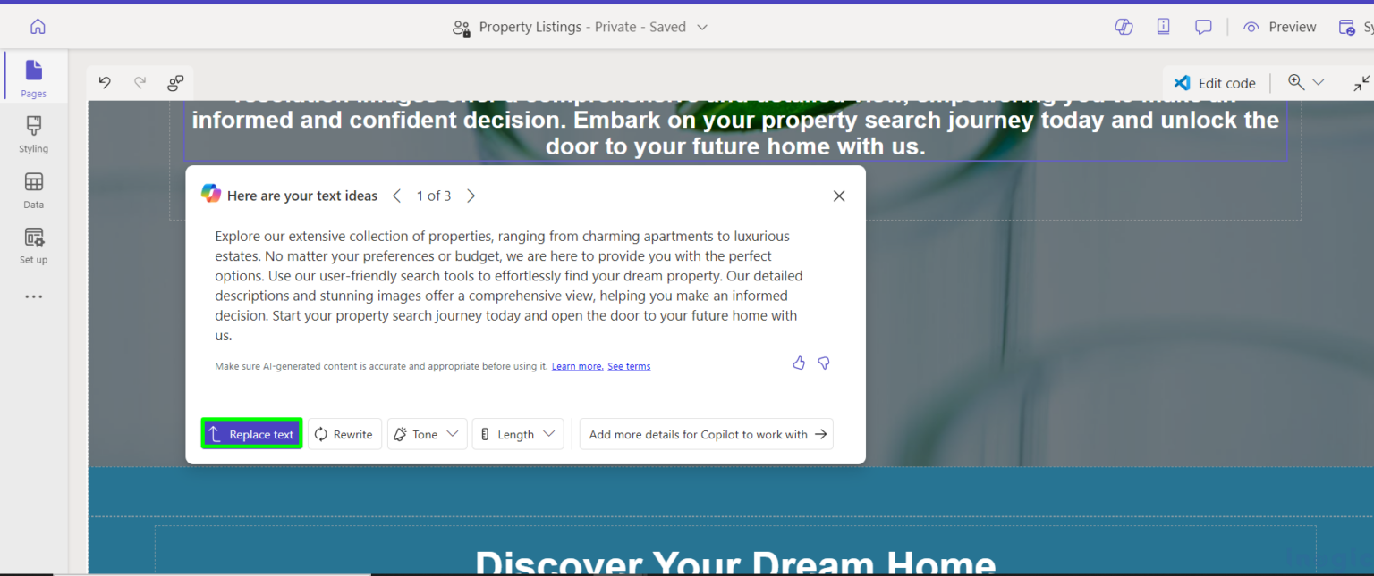 Utilizing Copilot for AI-Generated Text in Power Pages - Microsoft ...