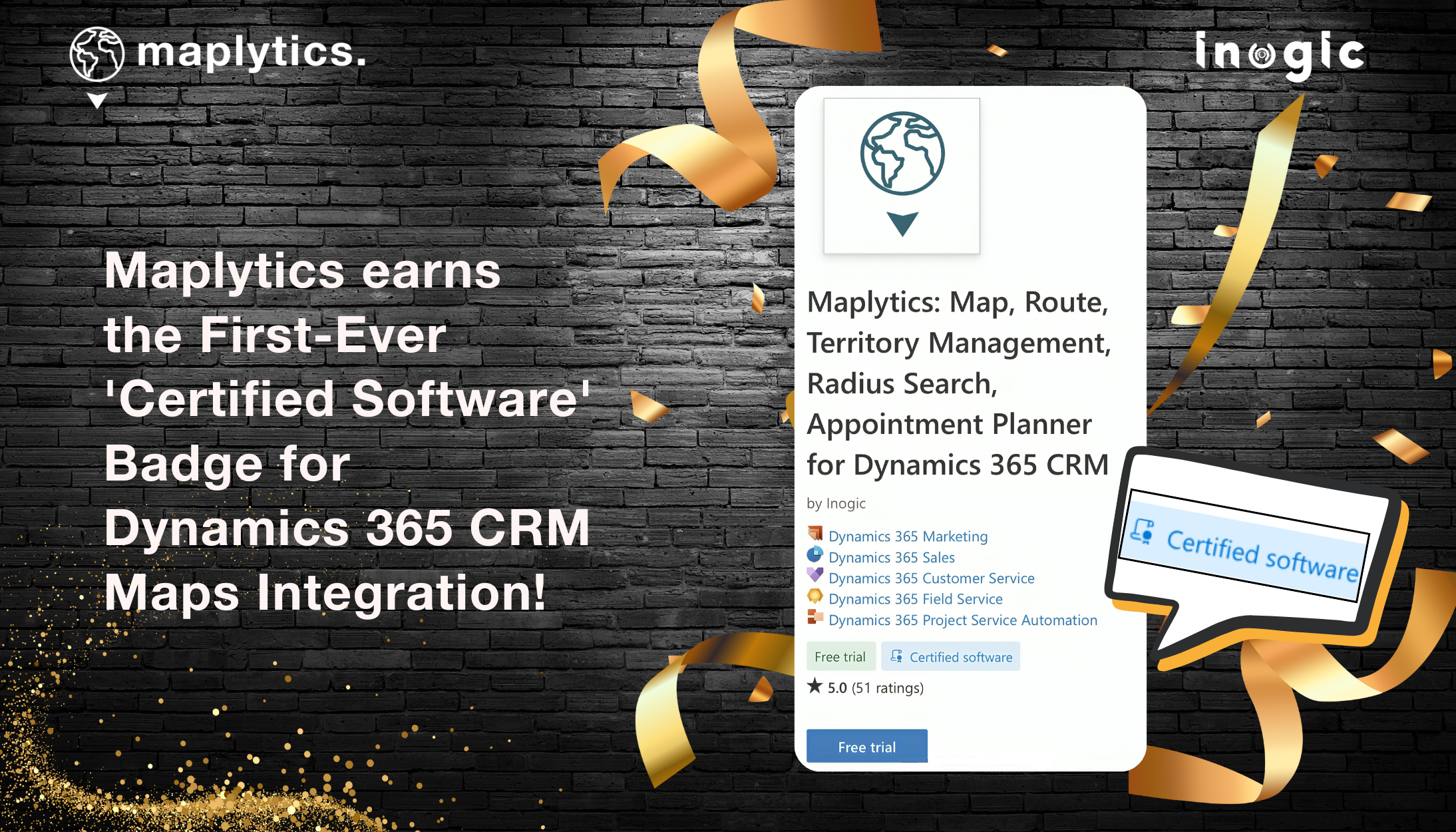 Maplytics Earns First Certified Software Badge for Dynamics 365 CRM | Inogic Blog