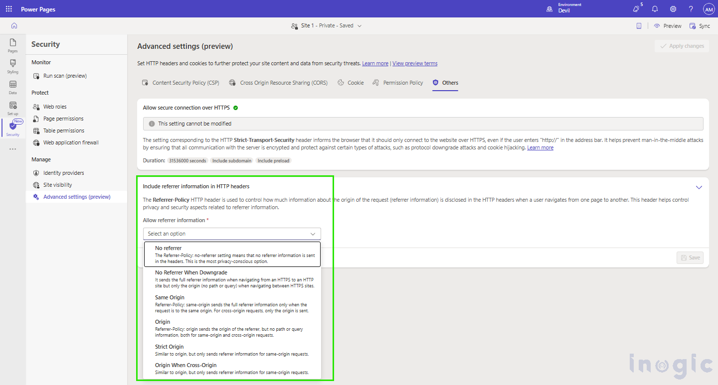 Advanced Settings in Power Pages