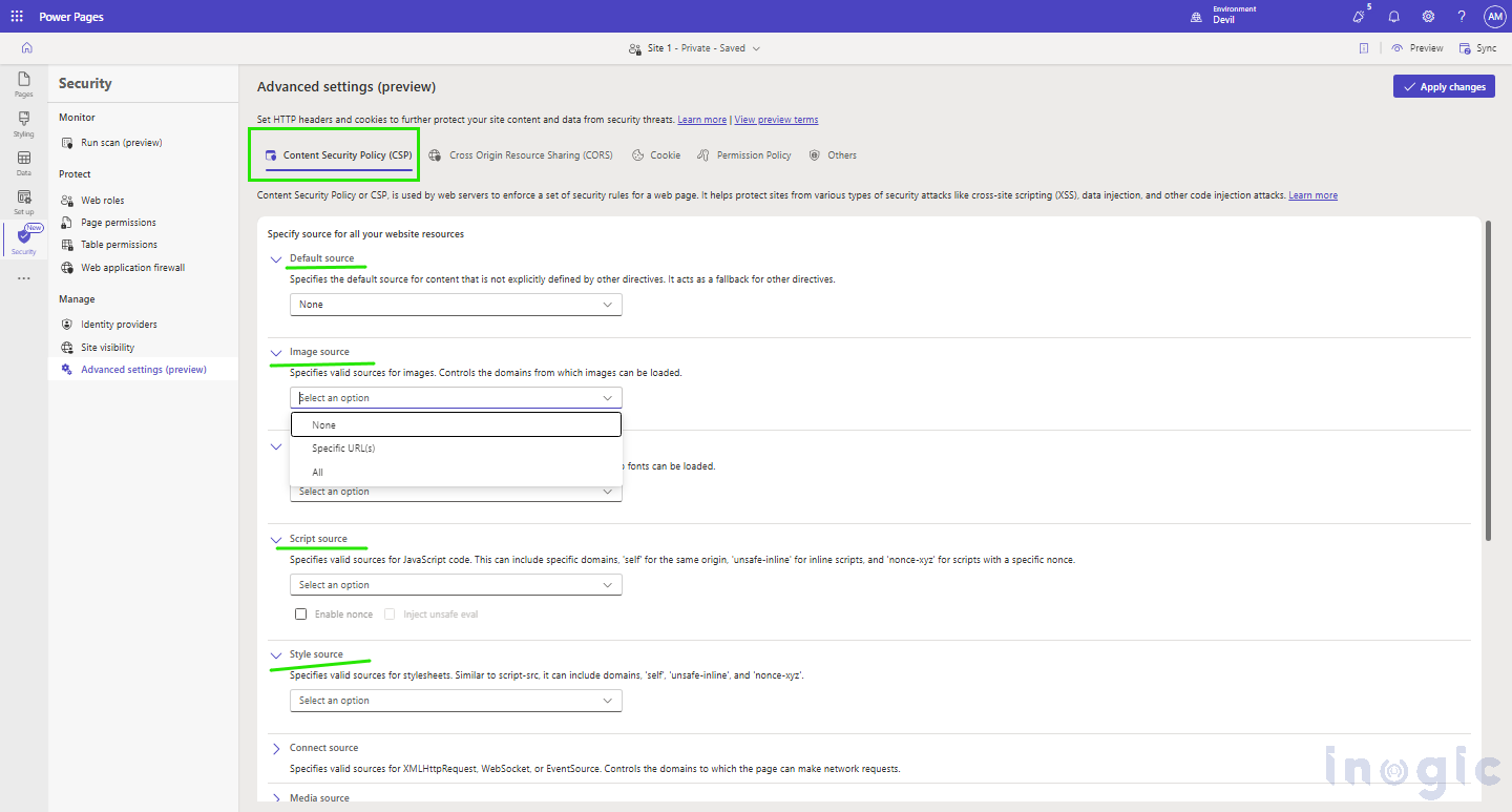 Advanced Settings in Power Pages