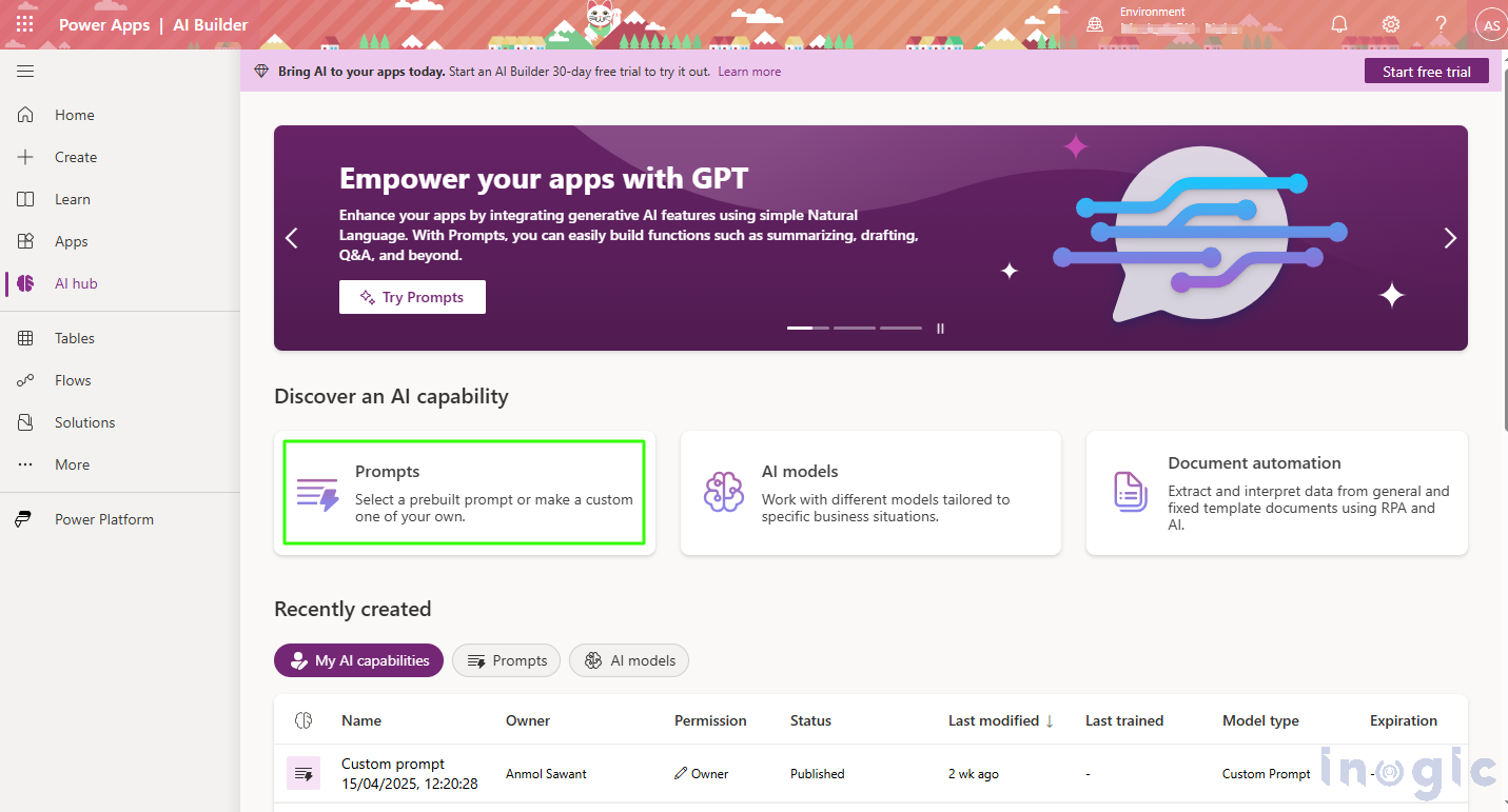 AI Prompts Using Copilot in Power Apps