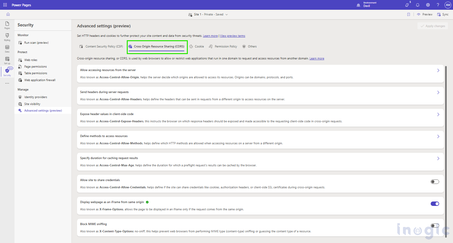 Advanced Settings in Power Pages