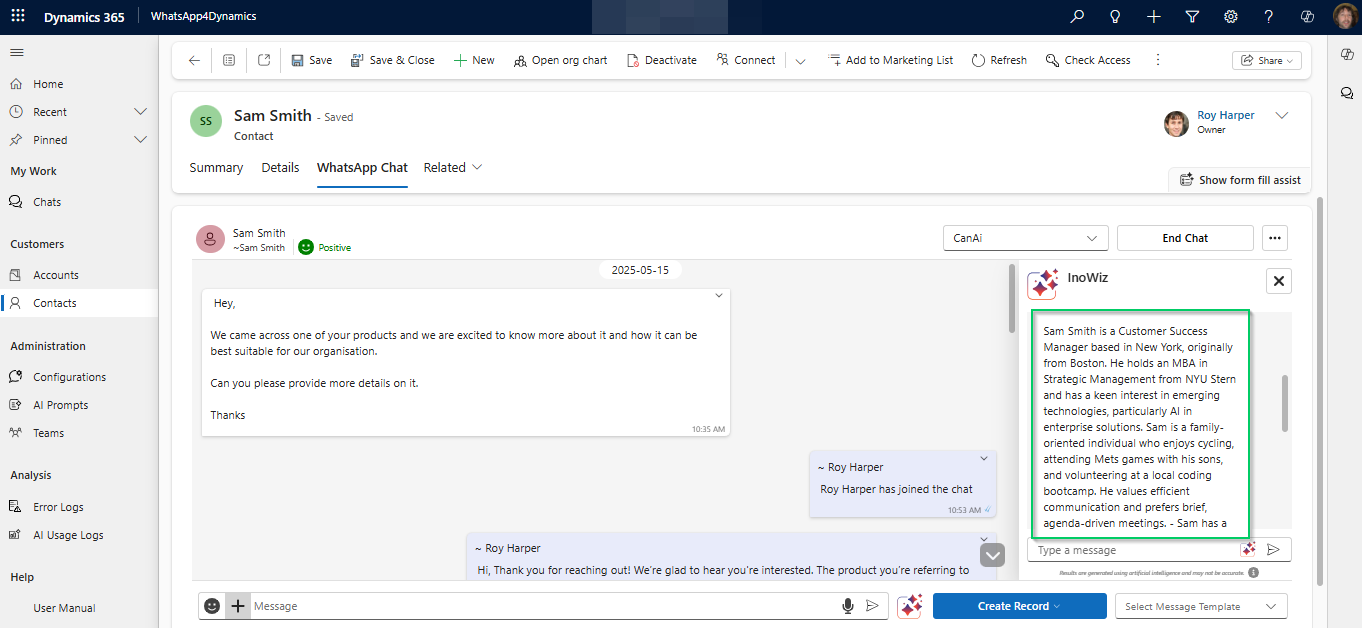 AI Meets WhatsApp in Dynamics 365