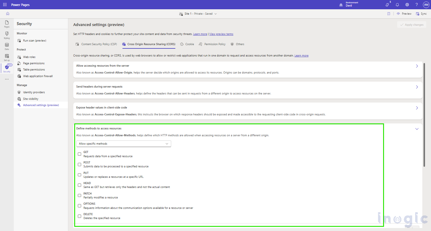 Advanced Settings in Power Pages