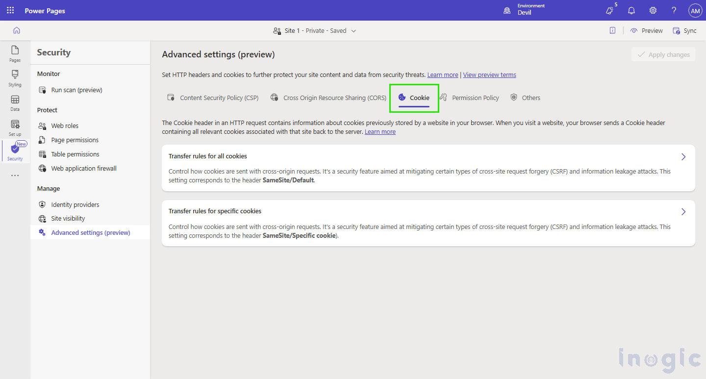 Advanced Settings in Power Pages