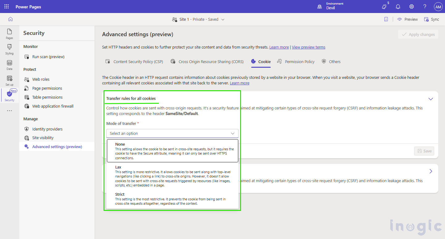 Advanced Settings in Power Pages