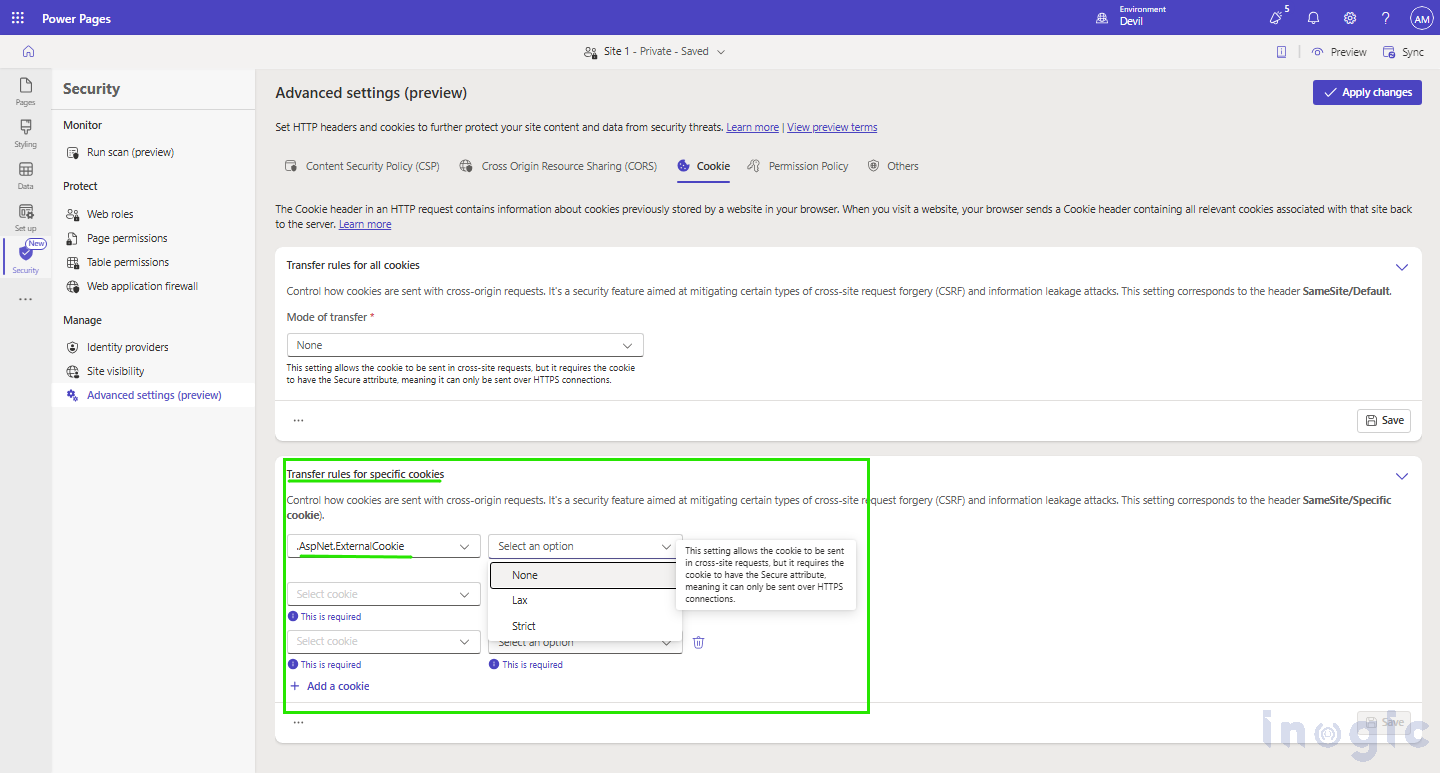 Advanced Settings in Power Pages