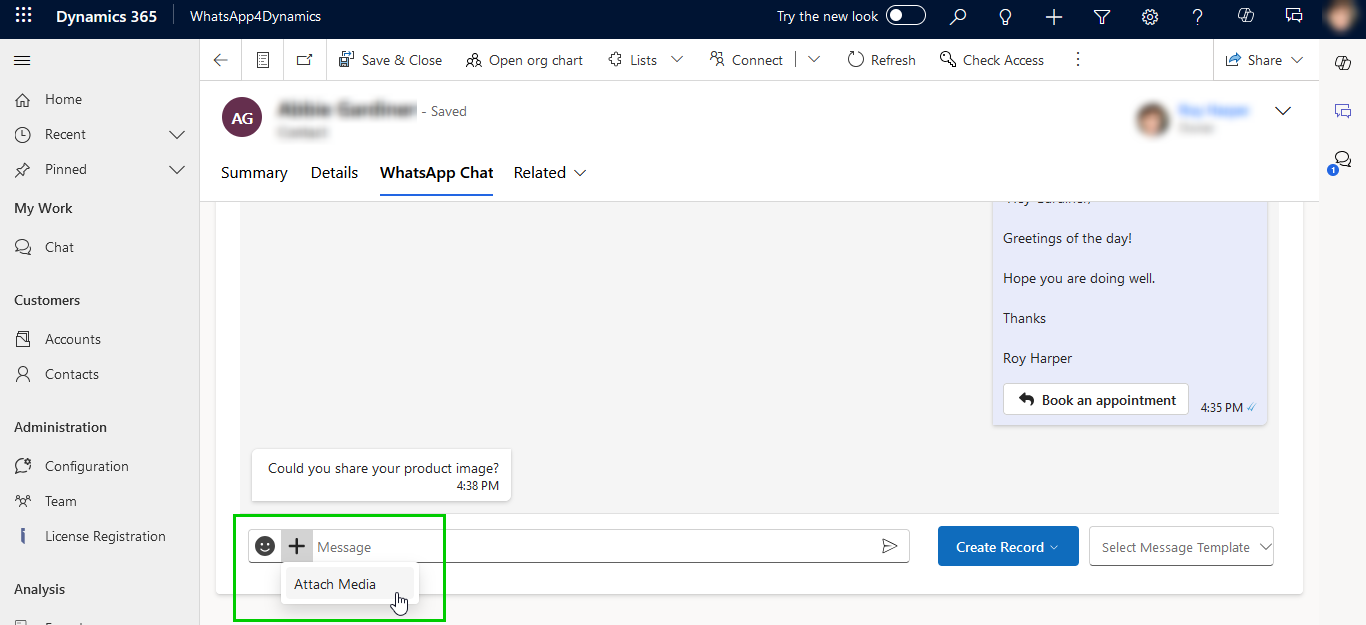 Dynamics 365 CRM Records from WhatsApp Chats
