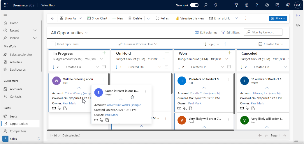 Dynamics 365 CRM Kanban View