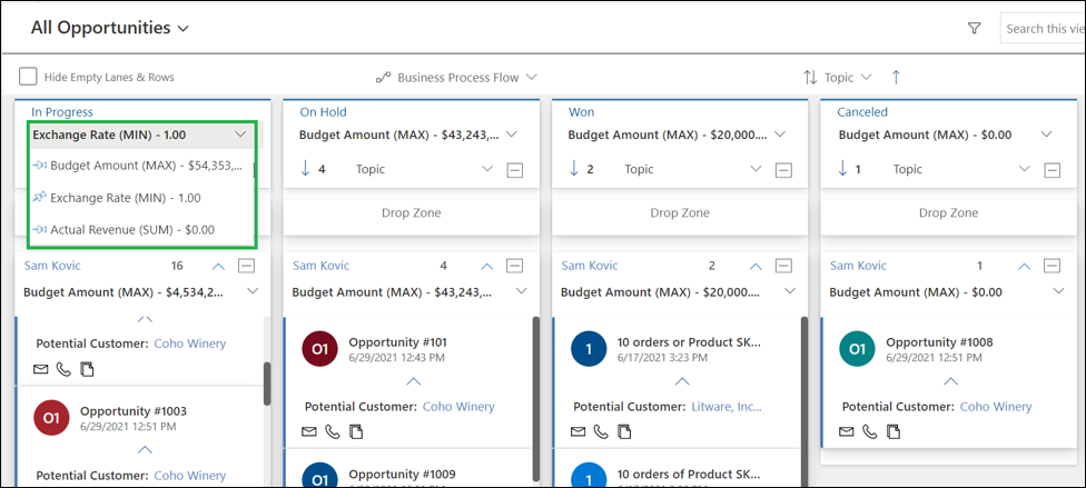 Dynamics 365 CRM Kanban View