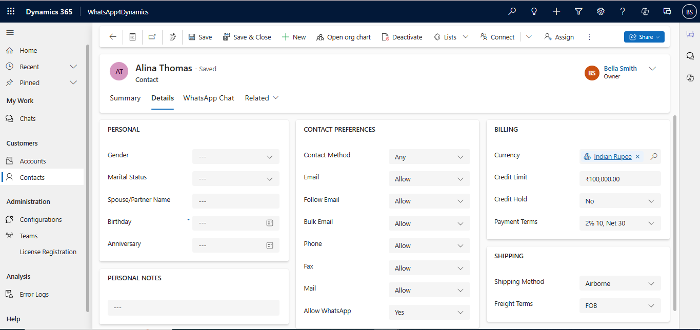 Dynamics 365 CRM Records from WhatsApp Chats
