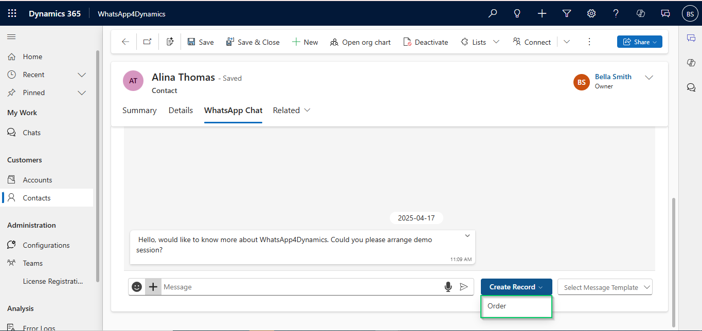 Dynamics 365 CRM Records from WhatsApp Chats
