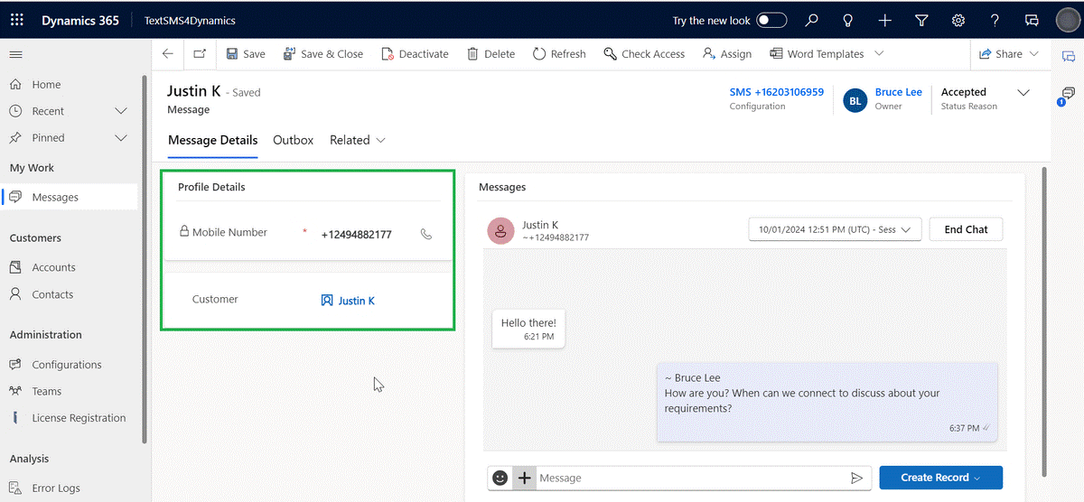 Integrate Text SMS with Dynamics 365 CRM
