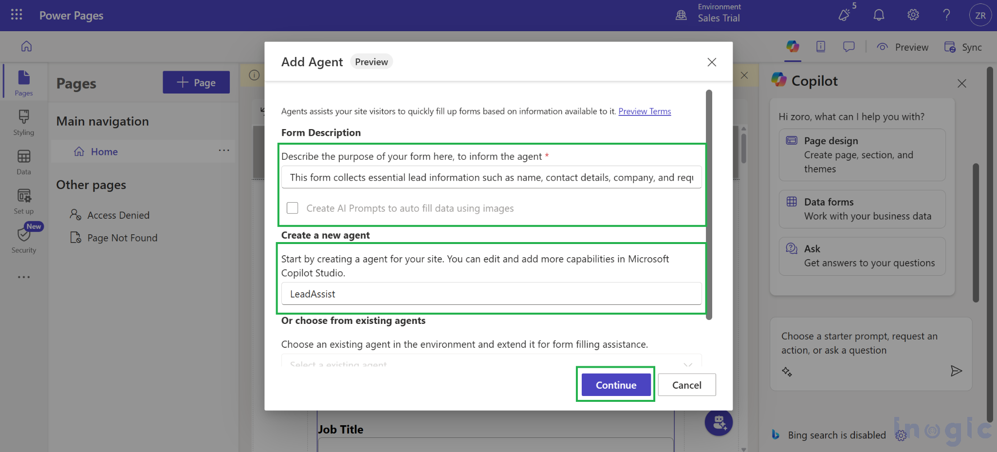 Microsoft Power Pages using Copilot Studio