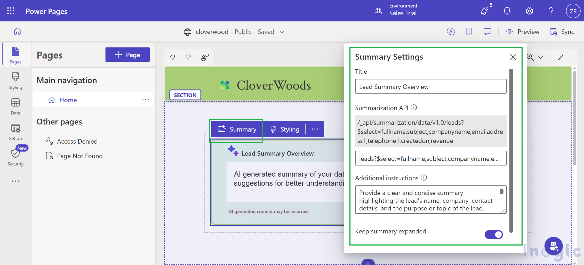 Power Pages Summary Component with Dataverse Tables