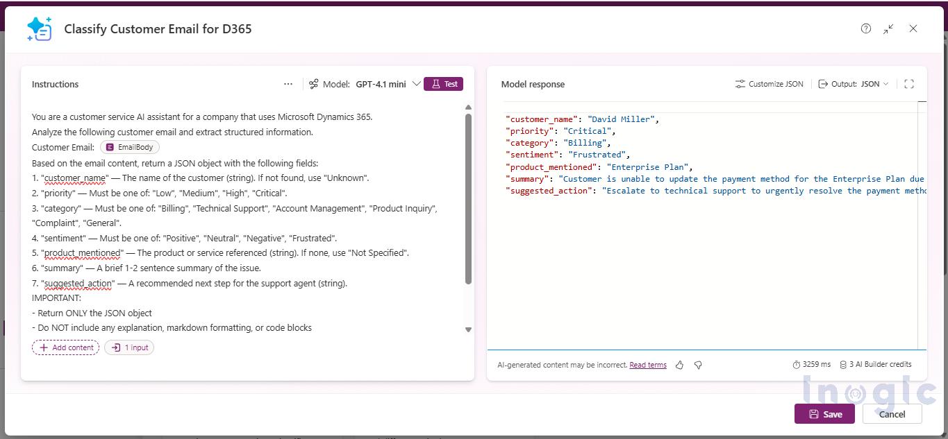 Configuring JSON Output with AI Builder Prompts in Power Apps