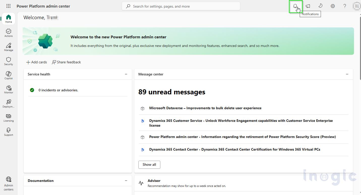 Admin Center Notifications