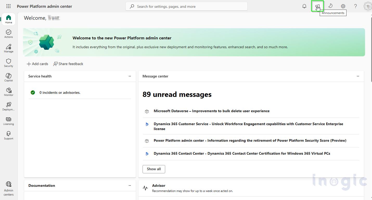 Admin Center Notifications