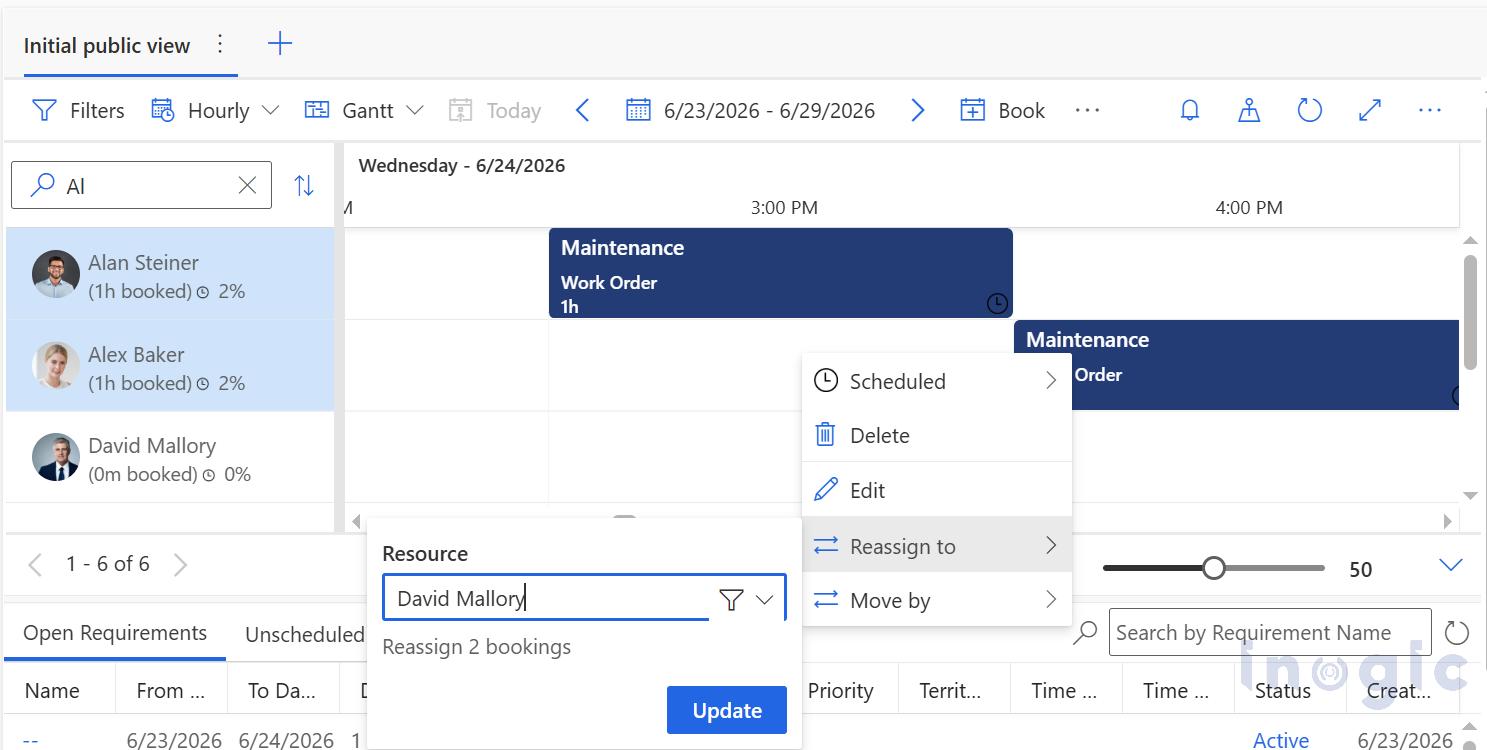 Bulk Update of Multiple Bookings Resource Reassignment and Time Shifting