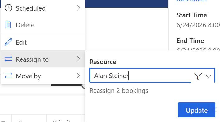 Bulk Update of Multiple Bookings Resource Reassignment and Time Shifting