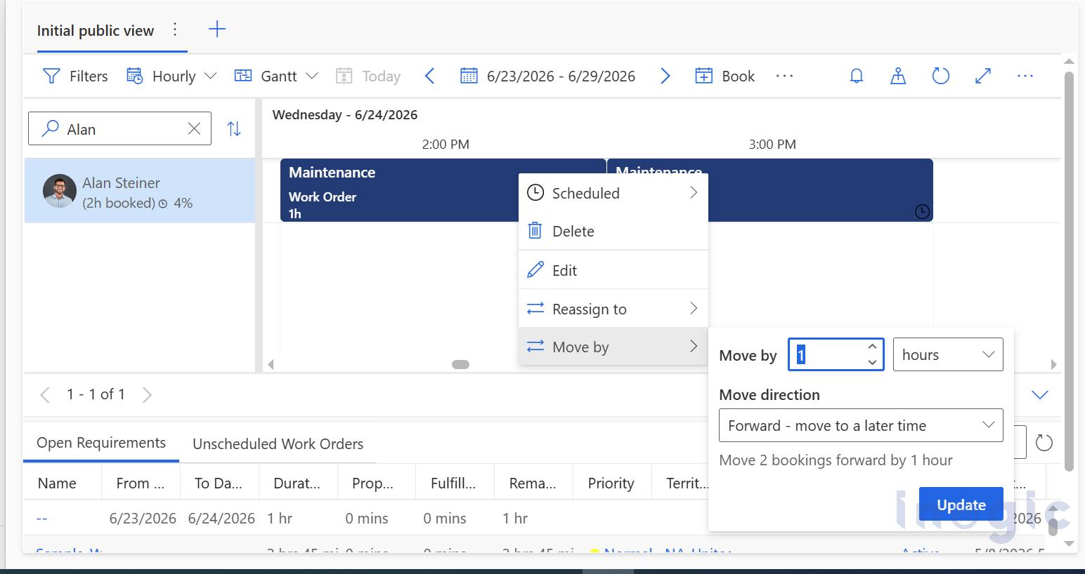 Bulk Update of Multiple Bookings Resource Reassignment and Time Shifting