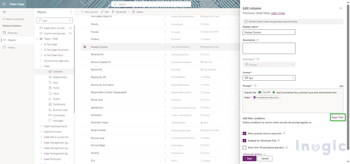 Optimizing Prompt Columns in Microsoft Dataverse with Filters