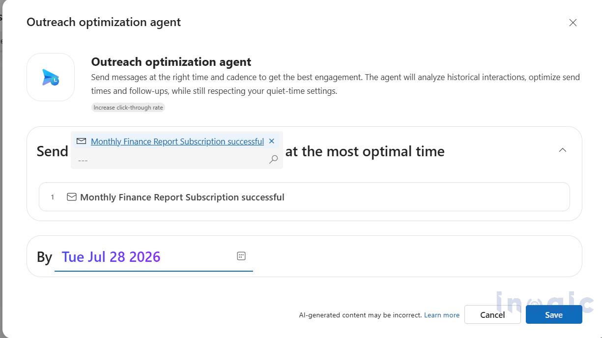 Outreach Optimization Agent (Preview) in Dynamics 365 Customer Insights
