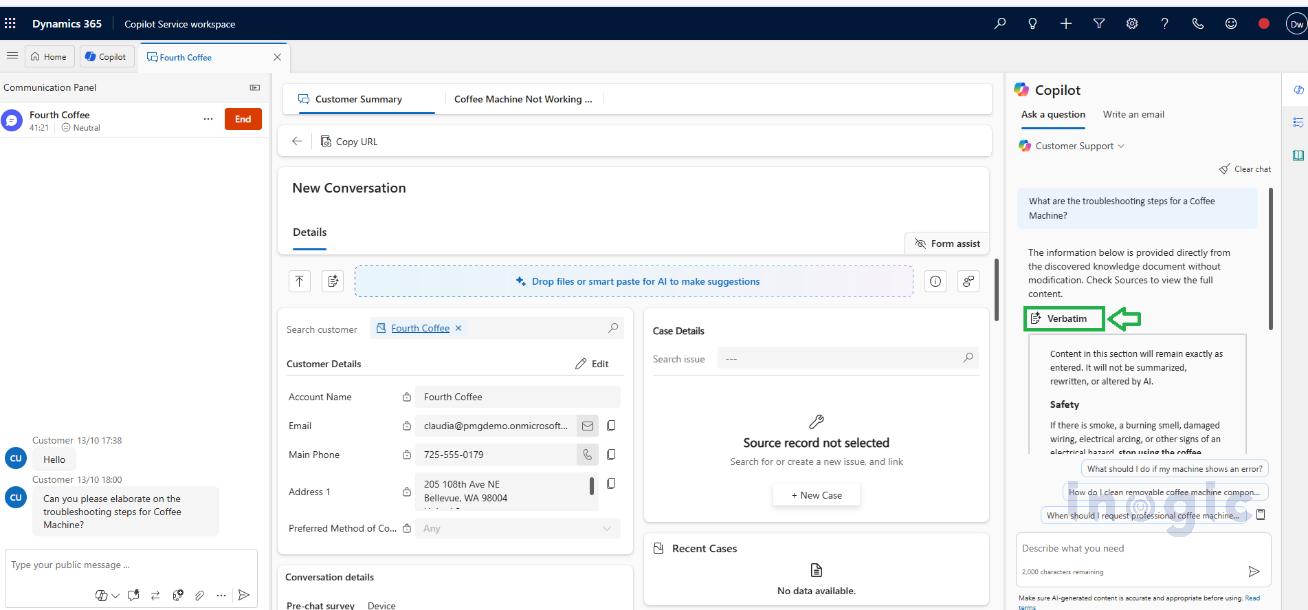 How to Use Verbatim Responses in Dynamics 365 Customer Service Copilot