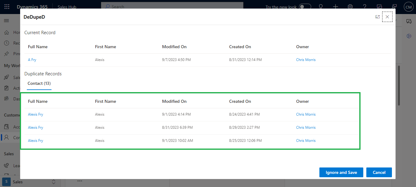Prevention at Record Save