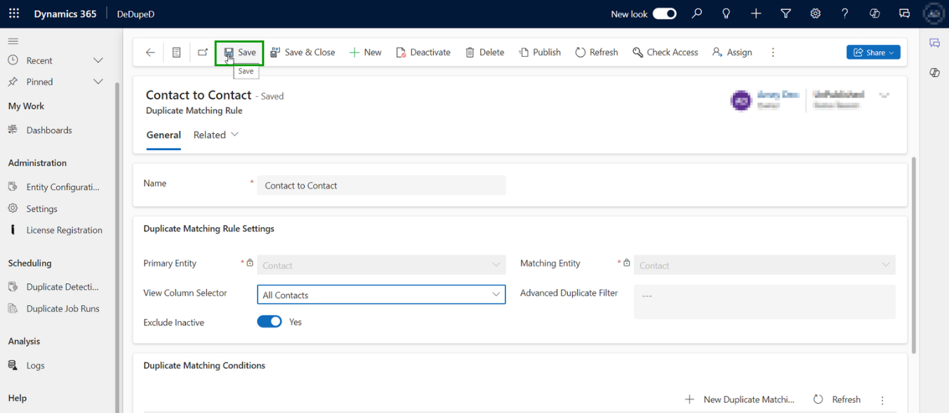 Save the Duplicate Matching Rule