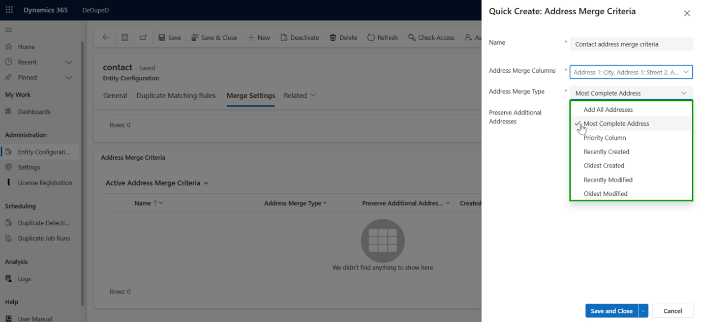 Address Merge Limitation for Lead Entity